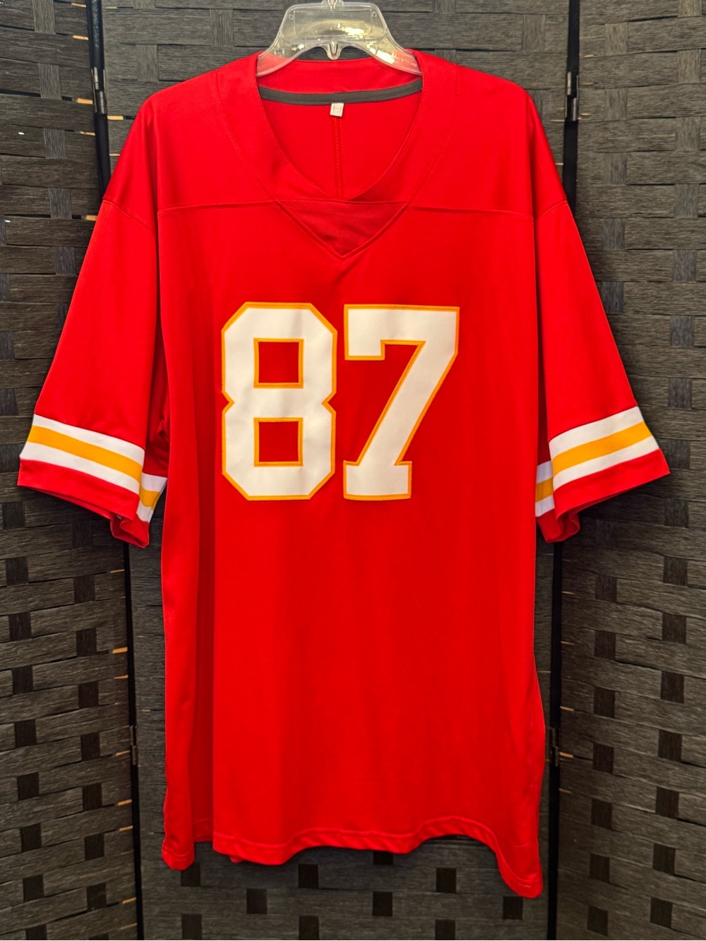 #87 Travis Kelce representing Kansas City Chiefs red football jersey